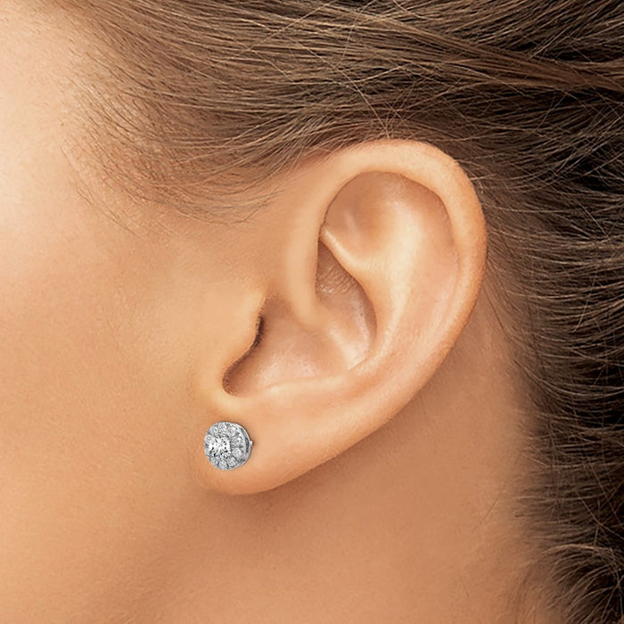 Shop 14K White Gold 1 Carat Lab-Grown Diamond Halo Earrings - Luxury Value!-3