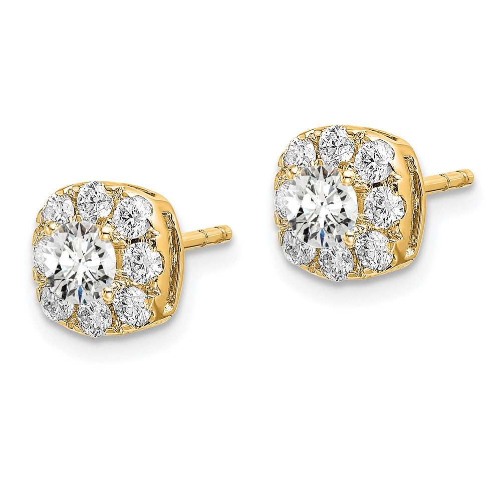 Shop Stylish 14K Gold Cushion Halo Earrings with 1 Carat Lab-Grown Diamond