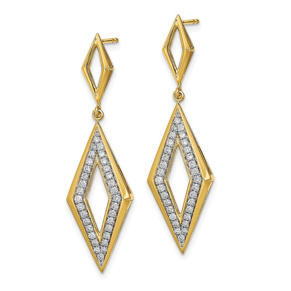 14K Gold Polished Diamond Drop Earrings
