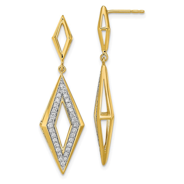 14K Gold Polished Diamond Drop Earrings