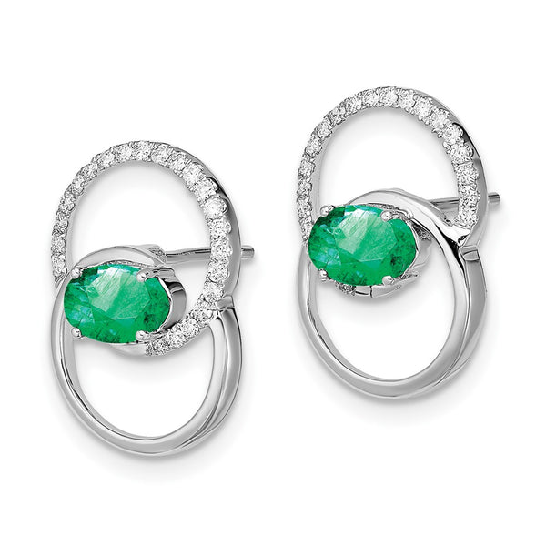14K White Gold Double Circle Emerald & Diamond Stud Earrings