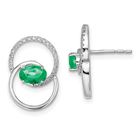 Buy Stylish 14K White Gold Double Circle Emerald & Diamond Stud Earrings