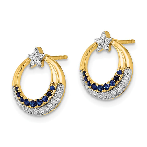 14K Gold Star & Circle Post Earrings with Sapphire & Diamond Accents