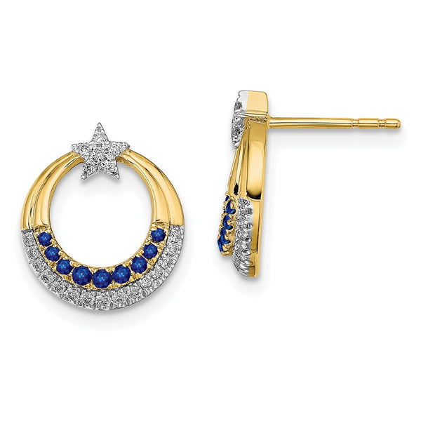 14K Gold Star & Circle Post Earrings with Sapphire & Diamond Accents
