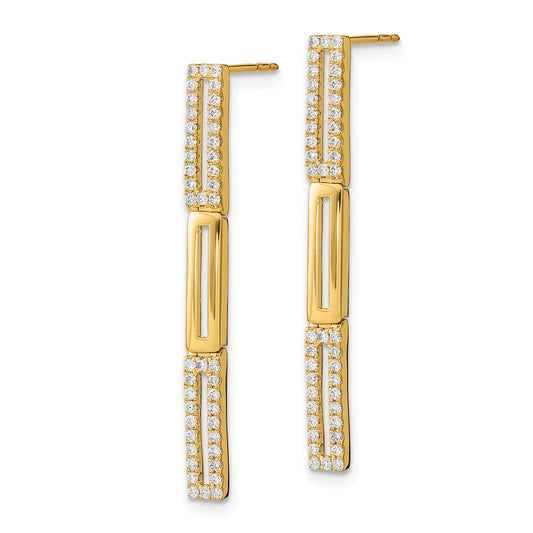 High-Quality 14K Gold Triple Rectangle Link Diamond Stud Earrings - Stylish Value!