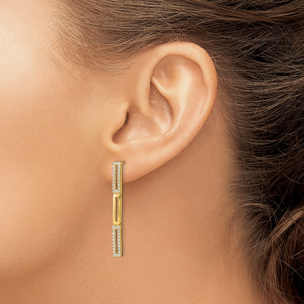 High-Quality 14K Gold Triple Rectangle Link Diamond Stud Earrings - Stylish Value!