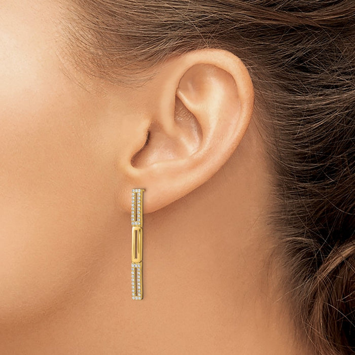 High-Quality 14K Gold Triple Rectangle Link Diamond Stud Earrings - Stylish Value!-3