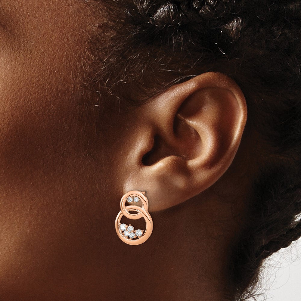 Shop Exclusive 14K Rose Gold Double Circle Diamond Stud Earrings - Stylish Value!