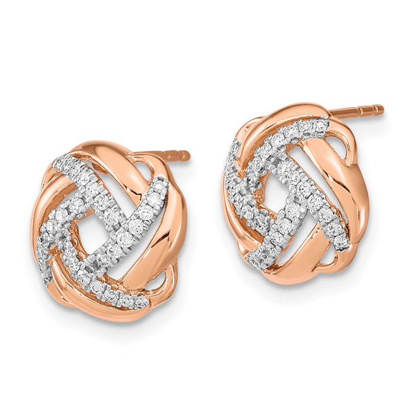 14K Rose Gold Love Knot Diamond Stud Earrings