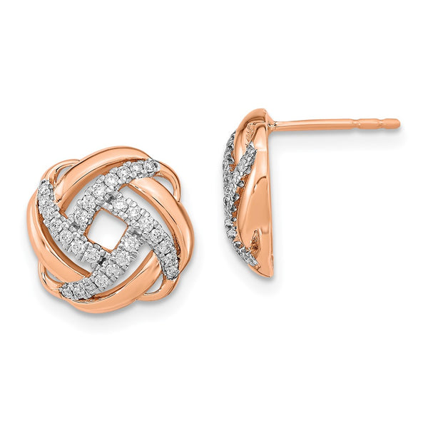14K Rose Gold Love Knot Diamond Stud Earrings