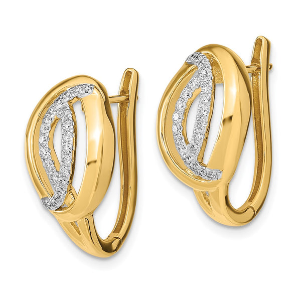 14K Gold Polished Diamond Oval Hinged Hoop Earrings - 1.5"