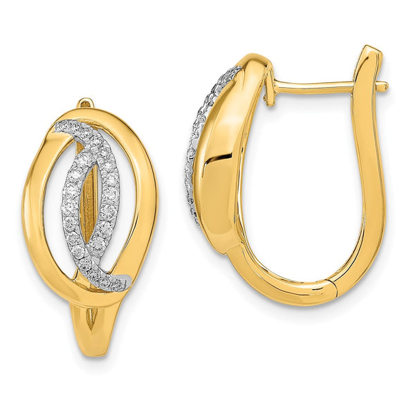 14K Gold Polished Diamond Oval Hinged Hoop Earrings - 1.5"