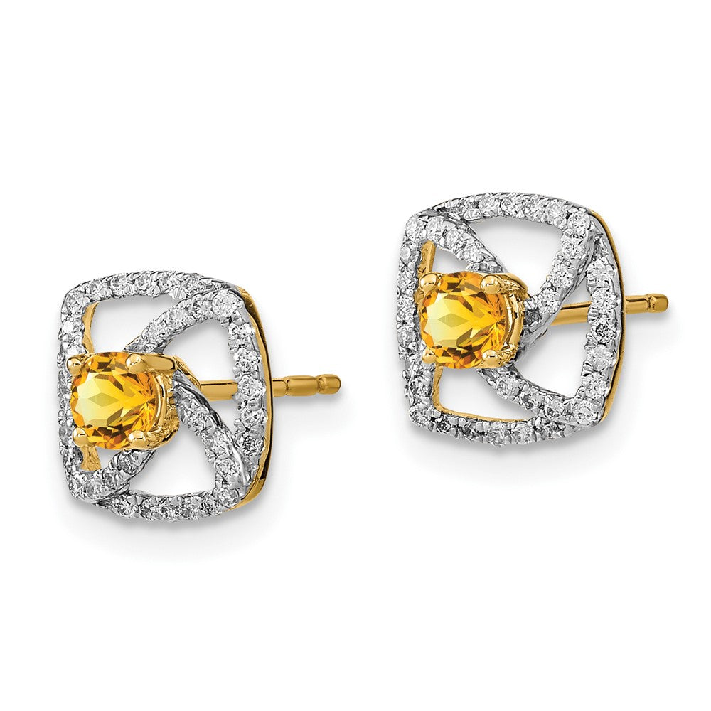 Shop Stylish 14K Gold Polished Square Post Earrings with Diamond & Citrine