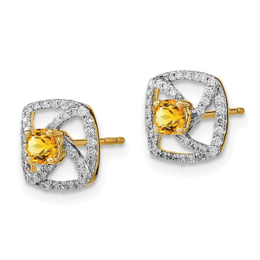 Shop Stylish 14K Gold Polished Square Post Earrings with Diamond & Citrine