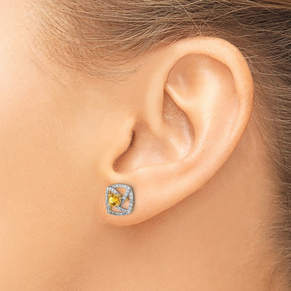 Shop Stylish 14K Gold Polished Square Post Earrings with Diamond & Citrine