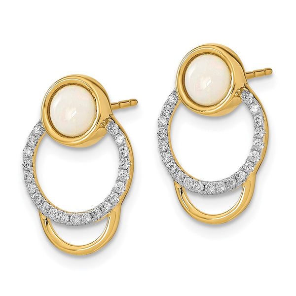 14K Gold Circle Stud Earrings with Diamonds & Opals