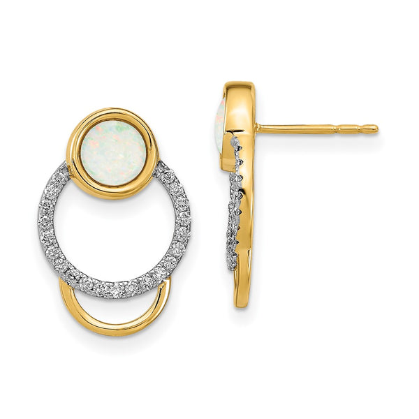 14K Gold Circle Stud Earrings with Diamonds & Opals