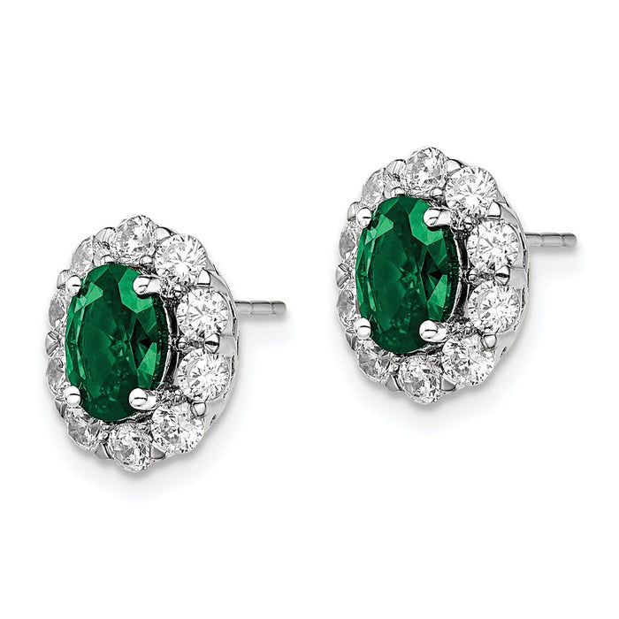 Shop Exclusive 14K White Gold Oval Created Emerald Halo Earrings - 1.2ct Lab Grown Diamonds-2