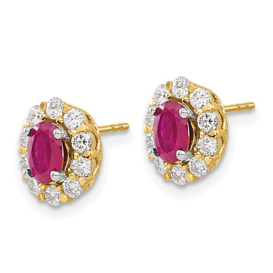 High-Quality 14K Gold Oval Ruby & Diamond Halo Stud Earrings - Stylish Value!