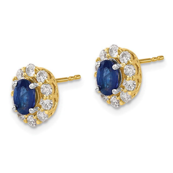 14K Oval Sapphire Halo Earrings with 5/8 Carat Lab Grown Diamond