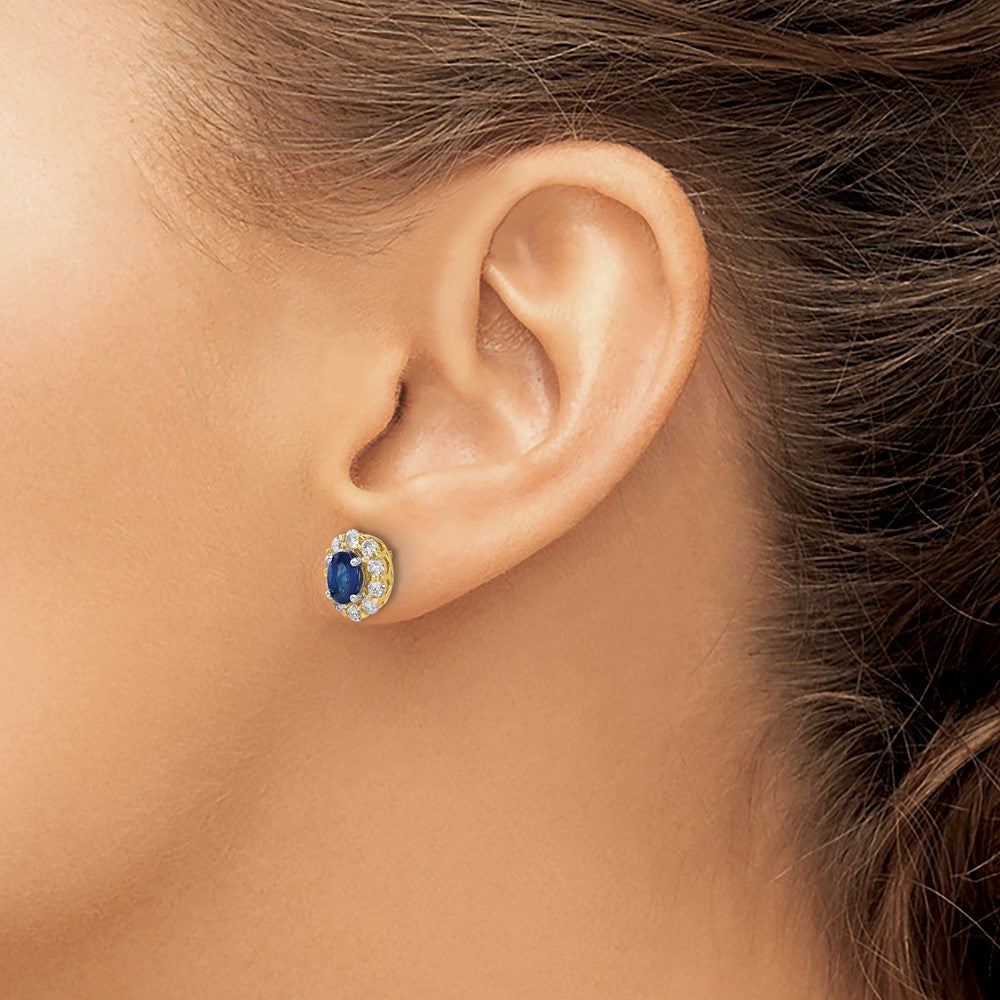 Shop Stylish 14K Oval Sapphire Halo Earrings with 5/8 Carat Lab Grown Diamond