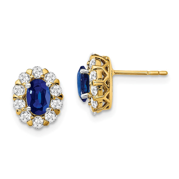 14K Gold Oval Sapphire & Diamond Halo Stud Earrings