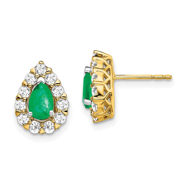14K Gold Emerald & Diamond Halo Stud Earrings - Style GR1-1017136