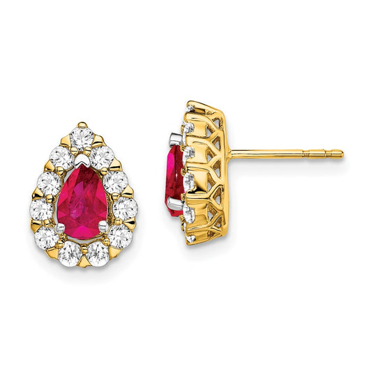 High-Quality 14K Gold Ruby & Diamond Halo Stud Earrings - Stylish Luxury