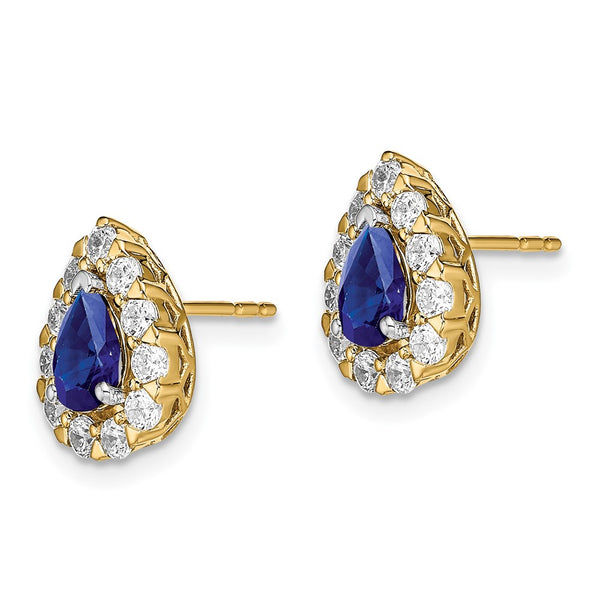 14K Gold Sapphire & Diamond Halo Stud Earrings