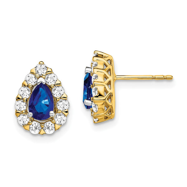 14K Gold Sapphire & Diamond Halo Stud Earrings
