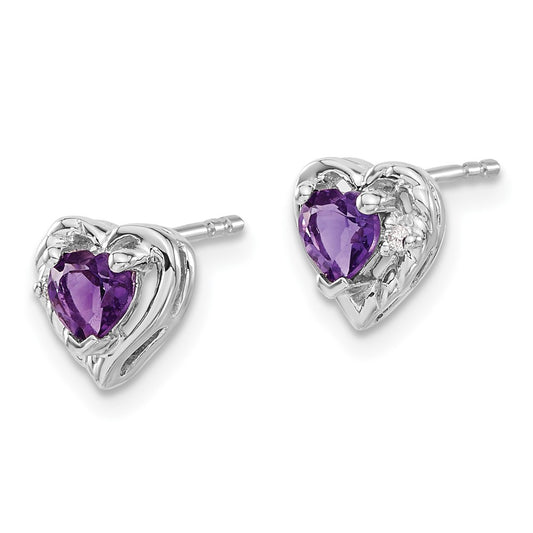 Buy Stylish 14K White Gold Heart Earrings with Amethyst & Diamond Accents