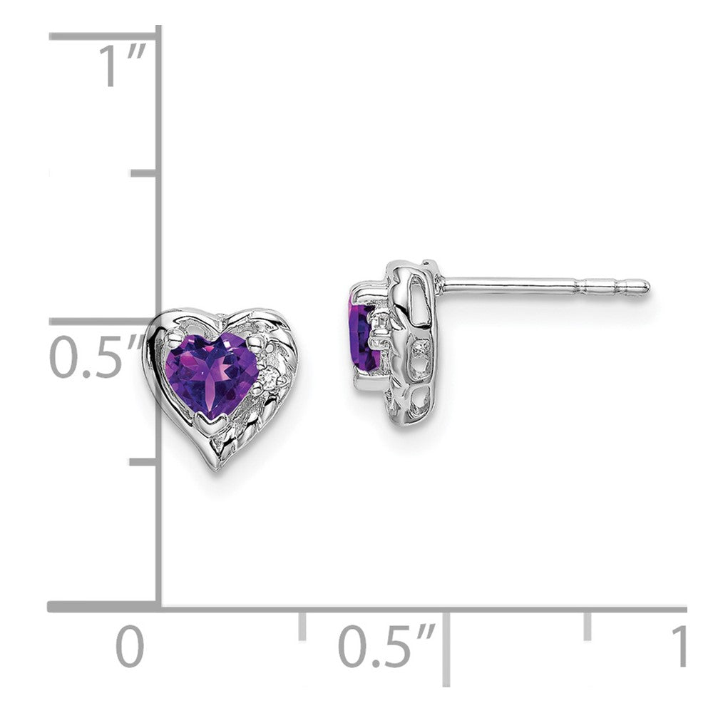 Buy Stylish 14K White Gold Heart Earrings with Amethyst & Diamond Accents