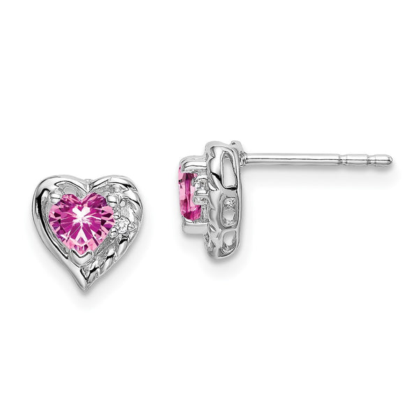 14K White Gold Heart Earrings with Pink Sapphire & Diamonds - Style GR1-1003529