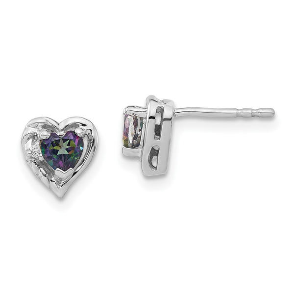 14K White Gold Heart Earrings with Mystic Fire Topaz & Diamonds
