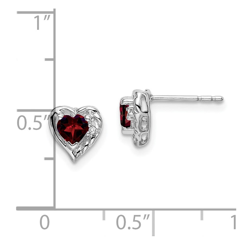 High-Quality 14K White Gold Heart Earrings with Garnet & Diamond Accents
