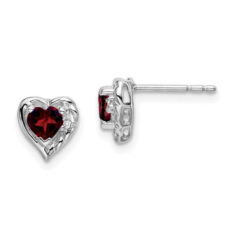 High-Quality 14K White Gold Heart Earrings with Garnet & Diamond Accents