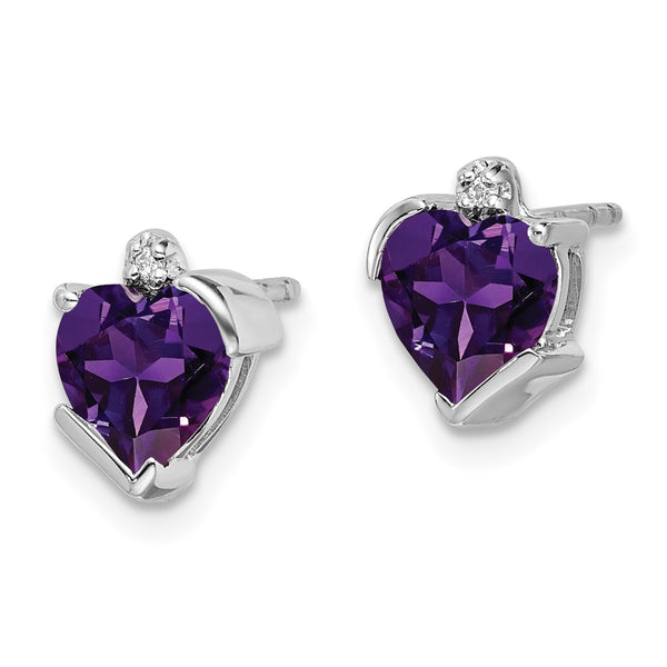 14K White Gold Heart Earrings with Amethyst & Diamond Accents - Style GR1-1017140