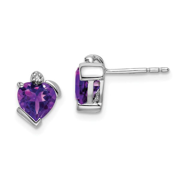 14K White Gold Heart Earrings with Amethyst & Diamond Accents - Style GR1-1017140