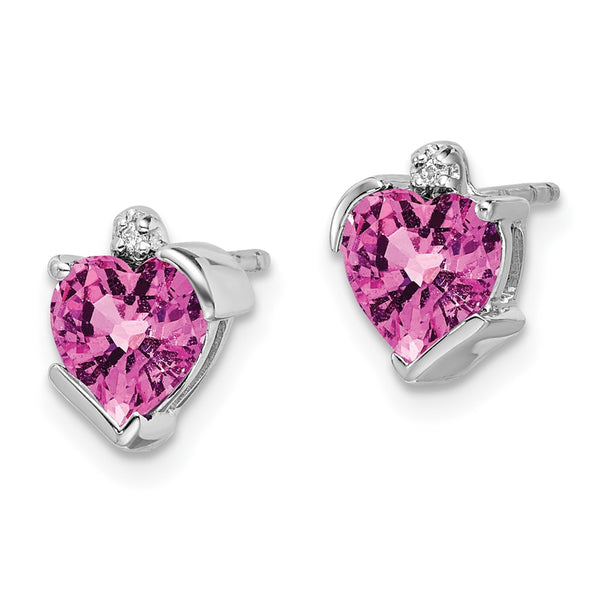 14K White Gold Heart Earrings with Pink Sapphire & Diamonds - Style GR1-1017145