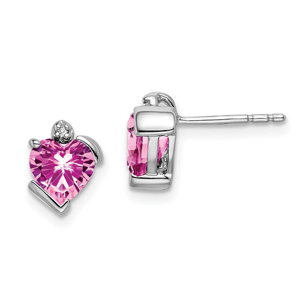 14K White Gold Heart Earrings with Pink Sapphire & Diamonds - Style GR1-1017145