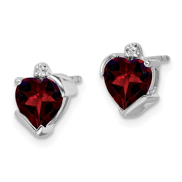 14K White Gold Heart Earrings with Garnet & Diamond Accents - Style GR1-1003532