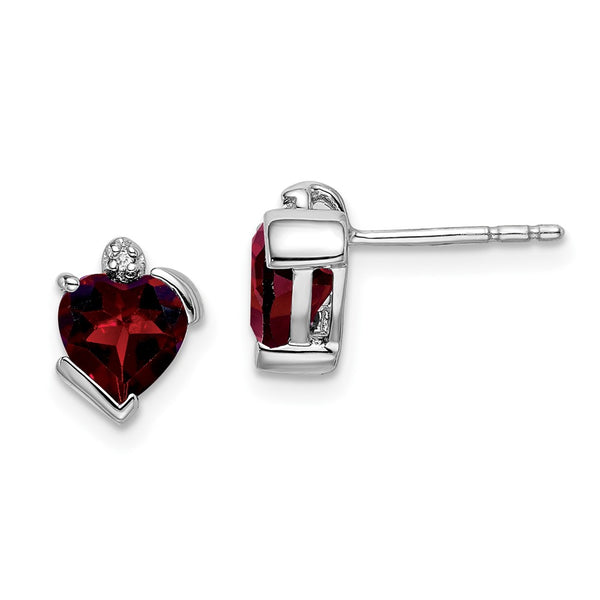 14K White Gold Heart Earrings with Garnet & Diamond Accents - Style GR1-1003532