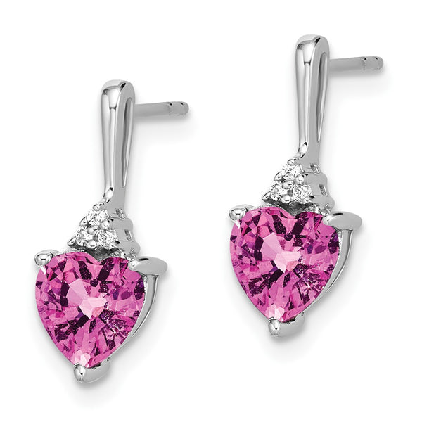 14K White Gold Heart Earrings with Pink Sapphire & Diamond Accents