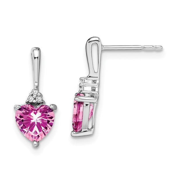 14K White Gold Heart Earrings with Pink Sapphire & Diamond Accents