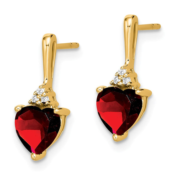10K Gold Heart-Shaped Garnet & Diamond Earrings