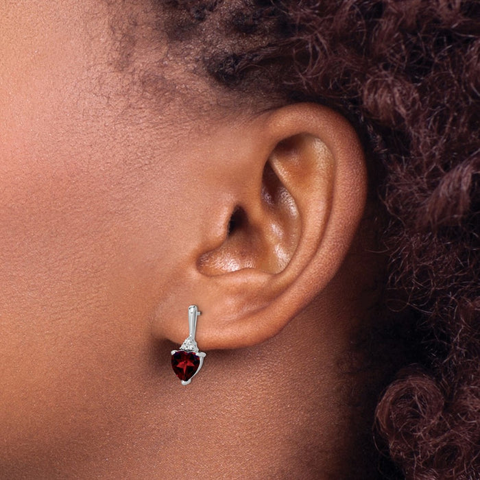 Shop Exclusive 14K White Gold Heart Earrings with Garnet & Diamonds - Stylish Value!-3