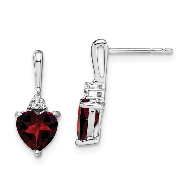 14K White Gold Heart Earrings with Garnet & Diamonds