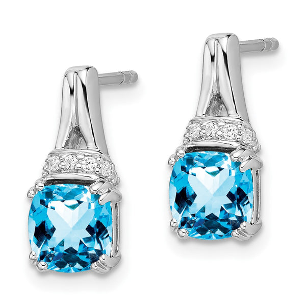 10K White Gold Earrings with Blue Topaz & Diamonds