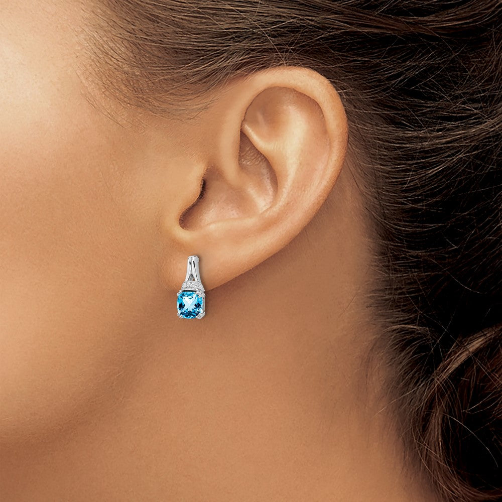 Shop Stylish 10K White Gold Earrings with Blue Topaz & Diamonds - Luxury Value!
