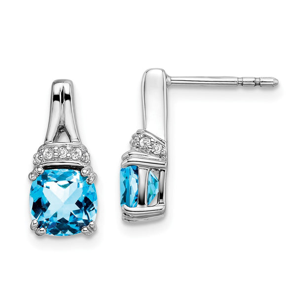 10K White Gold Earrings with Blue Topaz & Diamonds